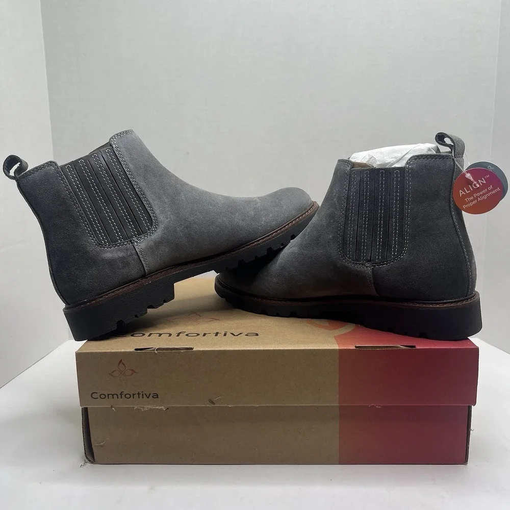 Comfortiva Ledelle Womens 10 M Smoke Suede Chelsea Boots Ankle Waterproof NIB